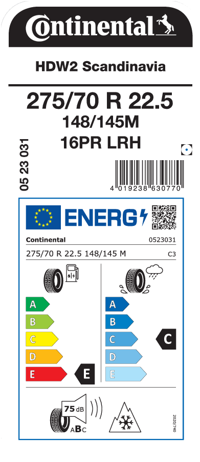 275/70R22.5 CONTINENTAL HDW2 SCANDINAVIA EU LRH 16PR M+S 275/70R22.5 CONTINENTAL HDW2 SCANDINAVIA EU LRH 16PR M+S