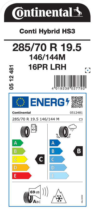 285/70R19.5 CONTINENTAL CONTI HYBRID HS3 EU LRH 16PR M+S 285/70R19.5 CONTINENTAL CONTI HYBRID HS3 EU LRH 16PR M+S