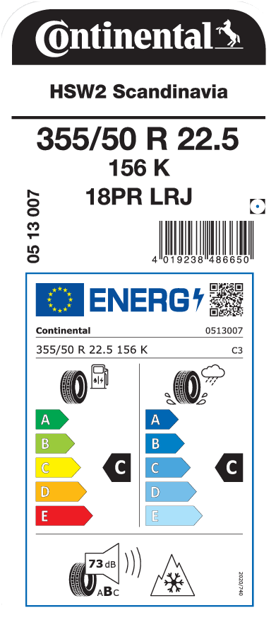 355/50R22.5 CONTINENTAL HSW2 SCANDINAVIA EU LRJ 18PR M+S 355/50R22.5 CONTINENTAL HSW2 SCANDINAVIA EU LRJ 18PR M+S