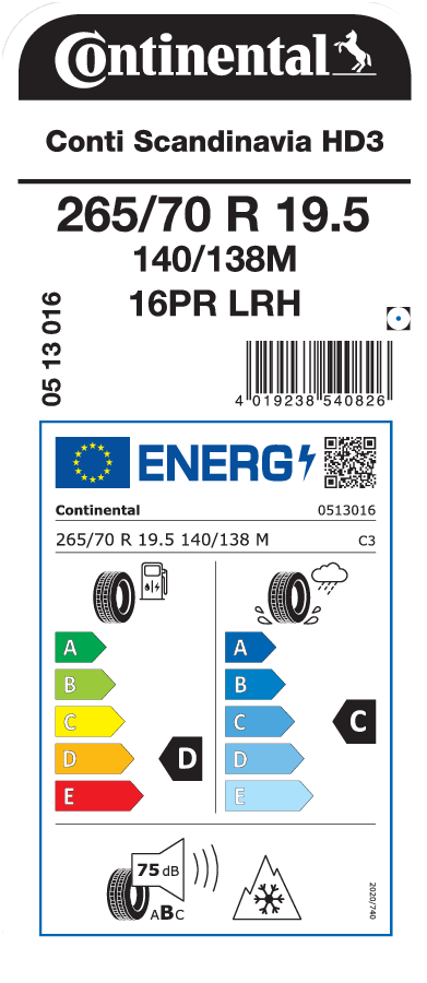 265/70R19.5 CONTINENTAL CONTI SCANDINAVIA HD3 EU LR H 16PR M+S 265/70R19.5 CONTINENTAL CONTI SCANDINAVIA HD3 EU LR H 16PR M+S